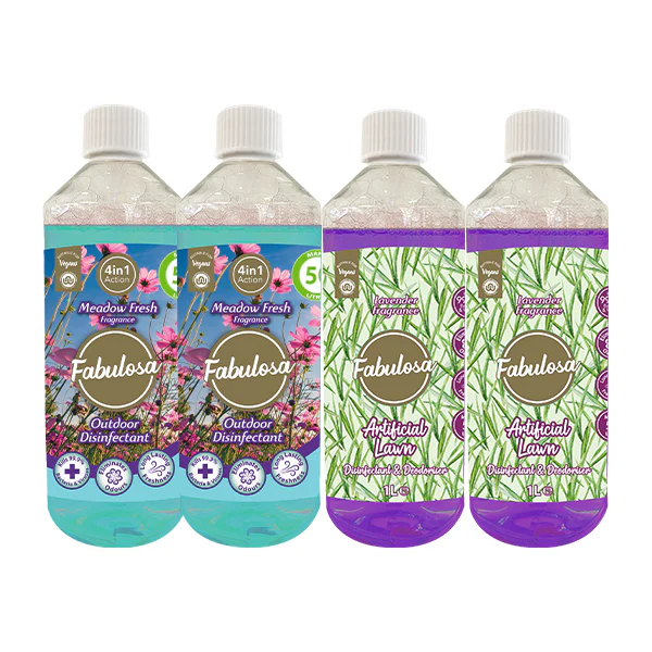 Fabulosa Outdoor Cleaning Bundle, 2 x Artificial Lawn Cleaner Lavender Fragrance, 2 x Outdoor Disinfectant Meadow Fresh Fragrance